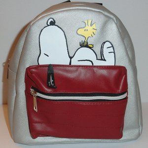 Snoopy Backpack NEW, silver red faux leather, Peanuts 10" tall, School bag, W76